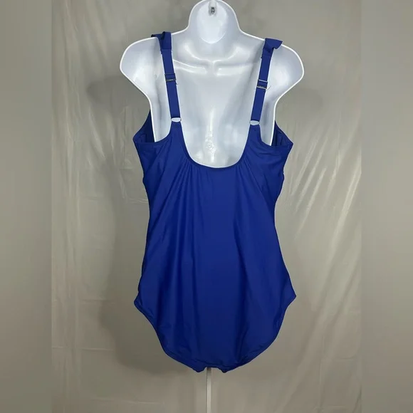 DKNY Blue Ruffle One Piece Swimsuit Ruched Tummy Control Size XL NWT - Picture 2 of 8